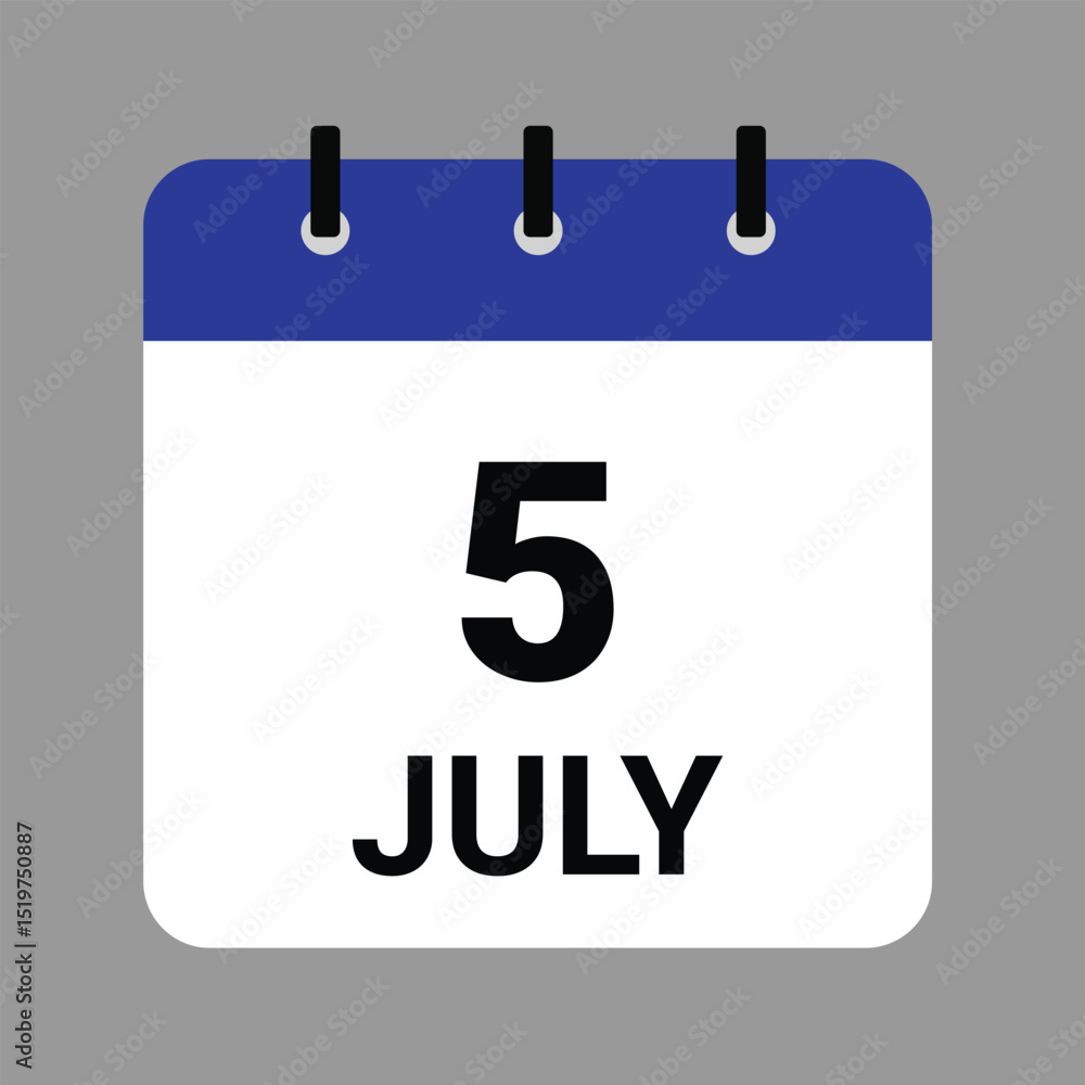Fototapeta premium JULY 5 - Daily Calendar Icon - White Background