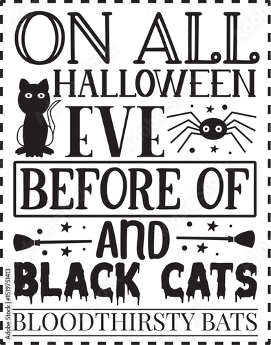 Cuadro en lienzo Halloween typography black cats bloodthirsty bats design File