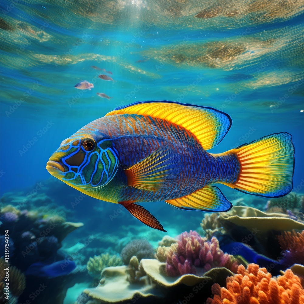 Fototapeta premium Atlantischer Lippfisch (Thalassoma bifasciatum)