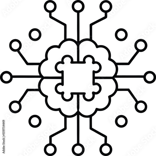 AI brain circuit Vector Line art AI Brain as Central Processor in Network Diagram