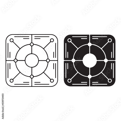 Carrom board icons outline and filled