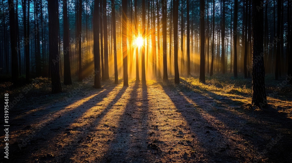 Naklejka premium A glowing torchlight casting long shadows across a foggy forest floor at twilight
