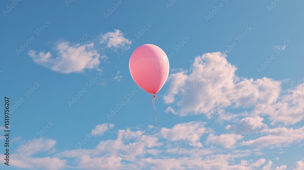 Fototapeta premium 風に乗って流れるピンクの風船と青空