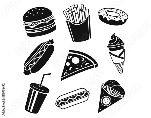 Fast Food Silhouette Icons Set