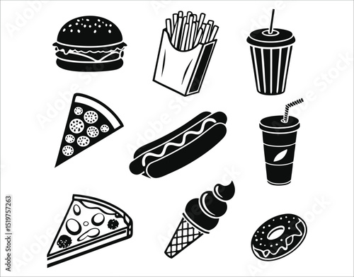 Junk Food Icon Set in Vector Style