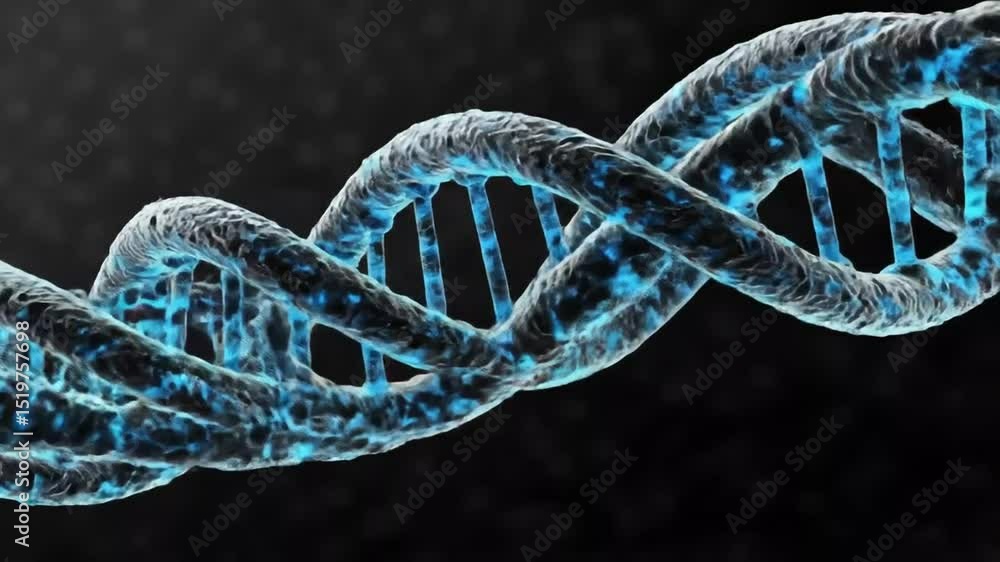 Detailed 3D rendering of a DNA double helix, showing intricate structure, with glowing blue details Detailed 3D rendering of a DNA double helix, showing intricate structure, with glowing blue details