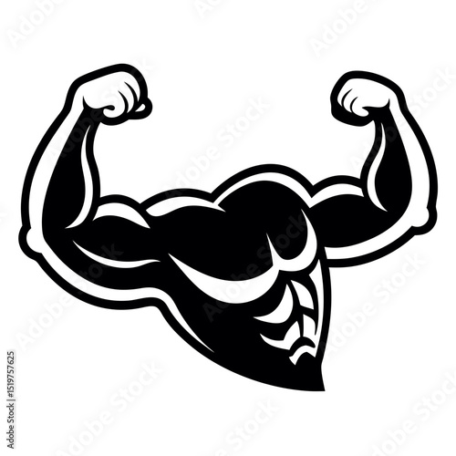 Strong biceps and triceps muscle illustration black and white