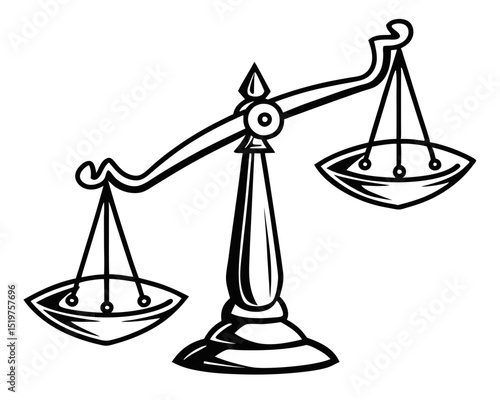 Classic black and white illustration of a scales of justice