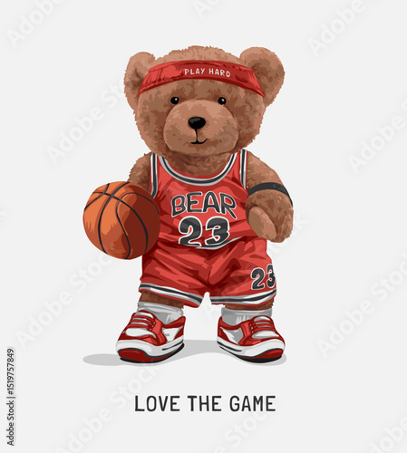 brown bear doll basketball athletic vector illustration hand drawn - not auto trace