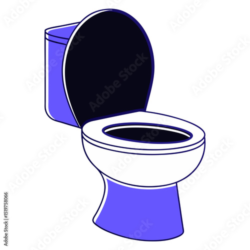 Simple cartoon illustration of a blue toilet with lid open