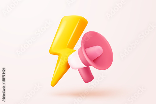 3d megaphone speaker or loudspeaker bullhorn for announce promotion in background, megaphone loud hailer with microphone, speakerphone 3d icon vector render illustration for alert and announcement