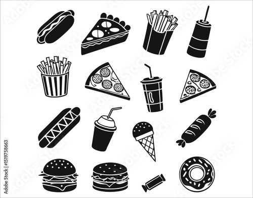 Simple Black Fast Food Illustration Set