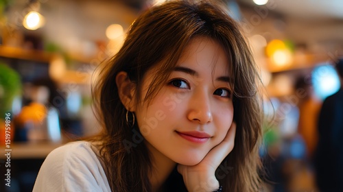 カフェで微笑む女性のポートレート