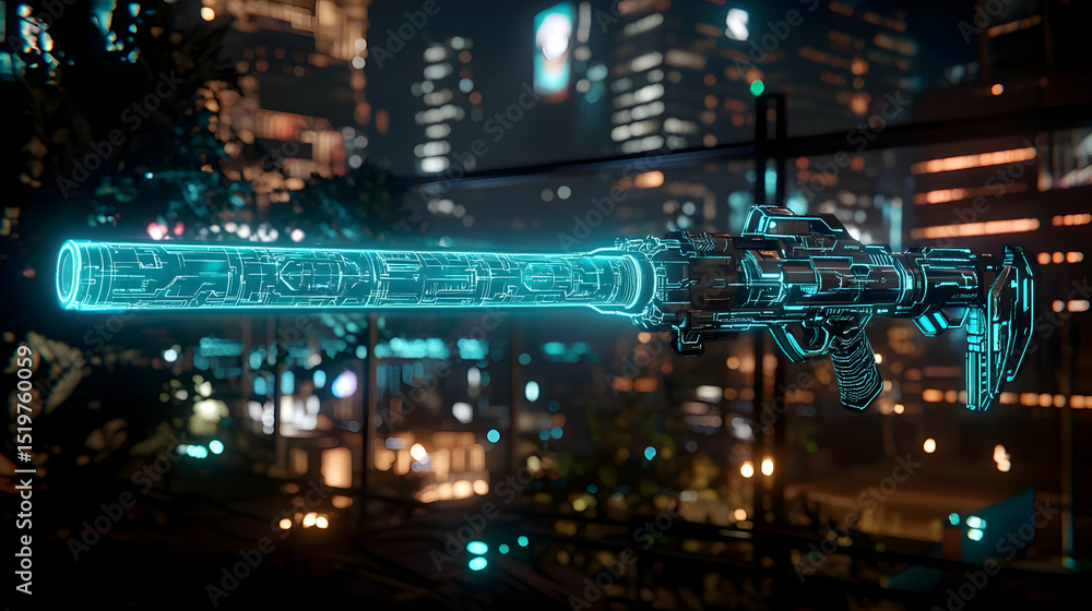 Obraz premium Futuristic Neon Weapon In Night City