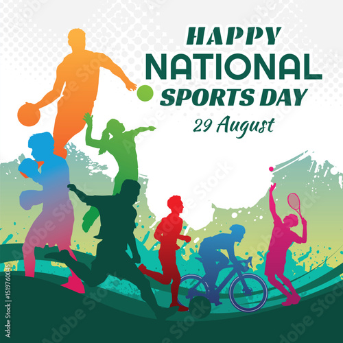 national sports day vector illustration , national sports day celebration background, sports silhouettes vector.
