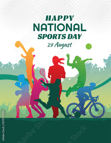national sports day vector illustration , national sports day celebration background, sports silhouettes vector.
