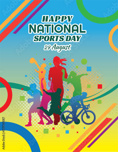 national sports day vector illustration , national sports day celebration background, sports silhouettes vector.
