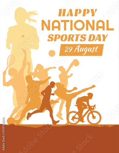national sports day vector illustration , national sports day celebration background, sports silhouettes vector.
