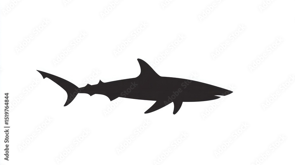 Fototapeta premium Shark silhouette emerging from bottom corner on clean white background