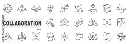 Set of collaboration related line icons. Teamwork, together, group, team etc. Editable stroke. Set 3