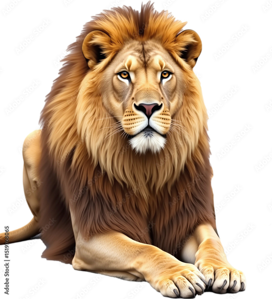 Majestic lion lying down, detailed mane Majestic lion lying down, detailed mane