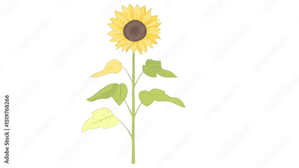Fototapeta premium A sunflower plant with vibrant yellow flower and green leaves.
