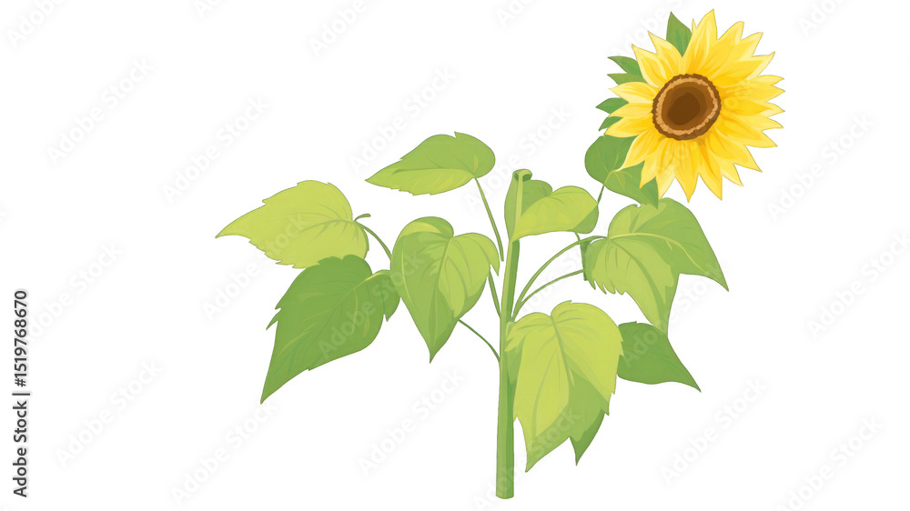 Fototapeta premium Vibrant sunflower plant illustration against a black background.