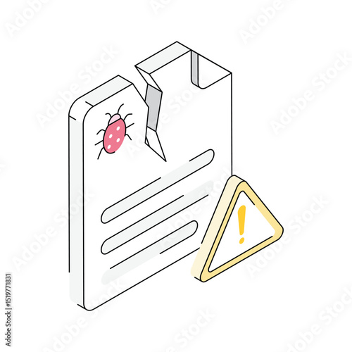 Trendy isometric outline icon of a malicious file alert