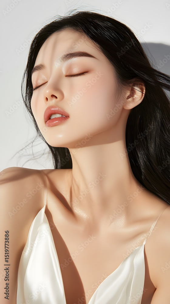 Fototapeta premium A young woman with flawless skin and light makeup.