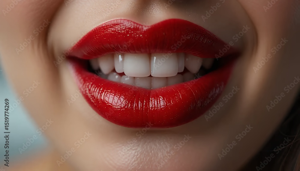 Fototapeta premium Red Lips and White Teeth Smile