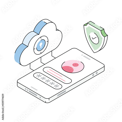 Well crafted isometric icon illustrating mobile cloud data concept