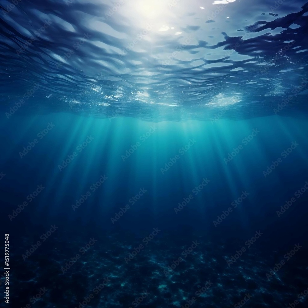 Fototapeta premium Mesmerizing Underwater Scene Sunbeams Illuminate Deep Ocean Floor