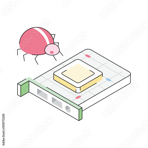 A trendy isometric icon showing corrupted card bug