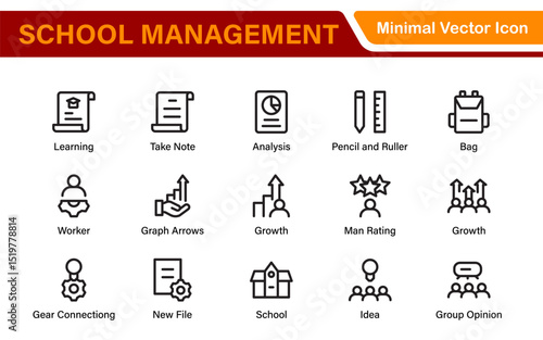 School Administration Icon Set – Modern Outline Line Vector Illustrations for Classroom, Timetable, Attendance, and Education Management Systems