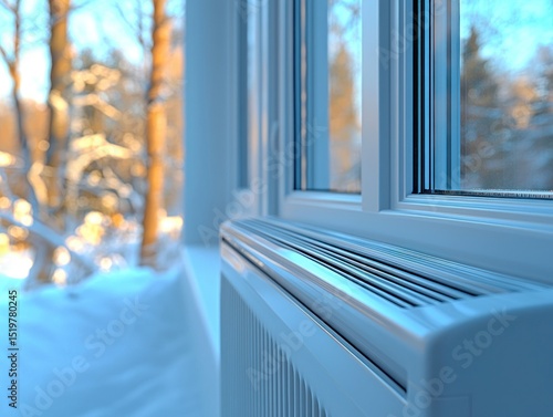 Wallpaper Mural White baseboard heater by window in snowy landscape Torontodigital.ca