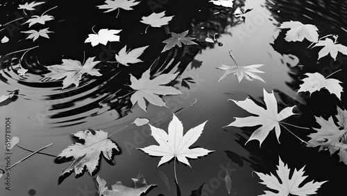 Serene Black and White Maple Leaves on Water