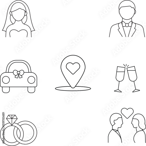 set of wedding icons