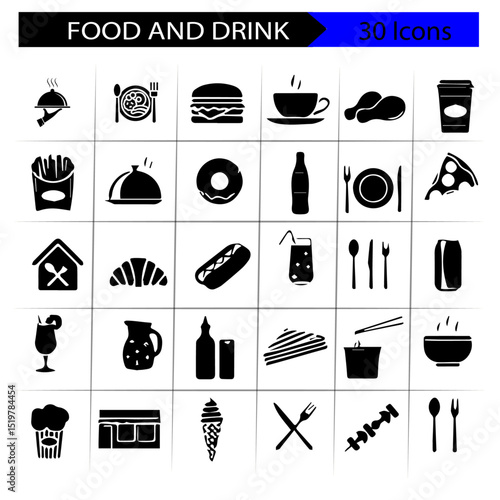 A set of 30 food and drink icon