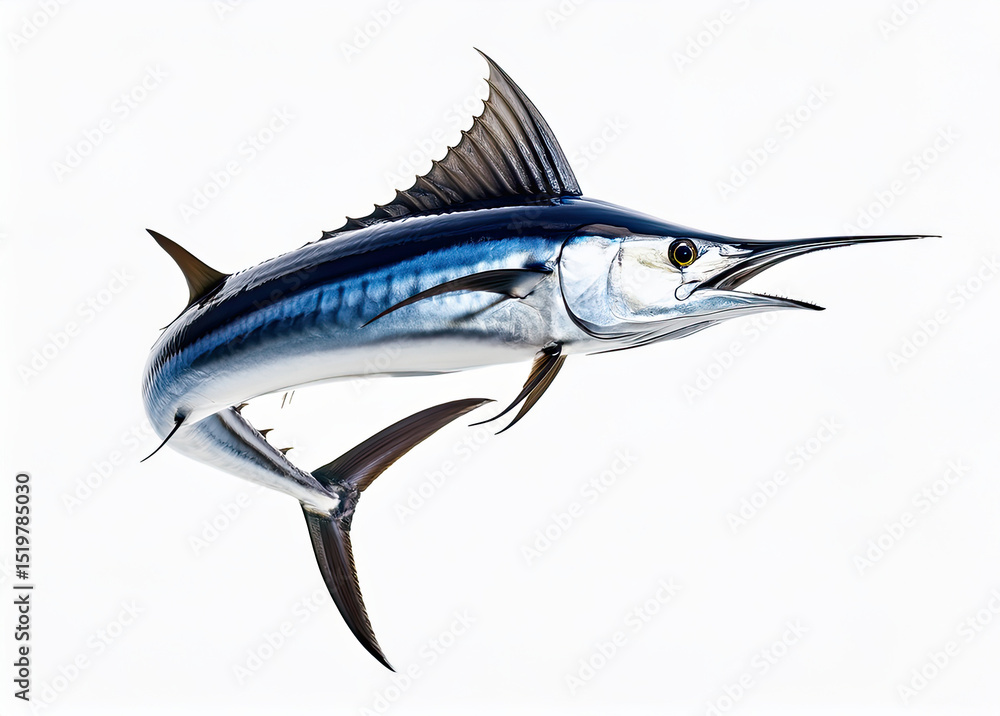 Fototapeta premium Blue Marlin Fish Isolated on White Background – High Detail Marine Wildlife Image