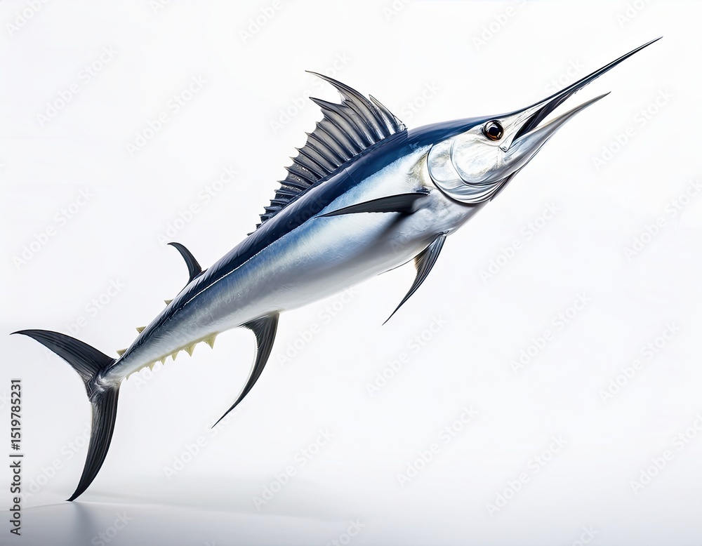 Fototapeta premium Blue Marlin Fish Isolated on White Background – High Detail Marine Wildlife Image