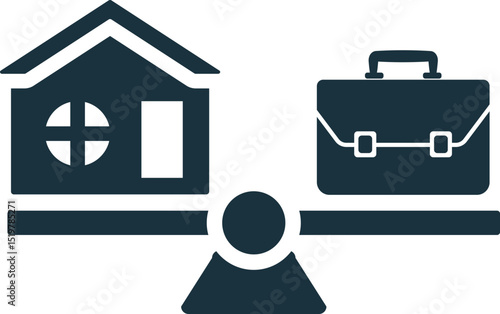 Work life balance comparing house and briefcase on scale icon