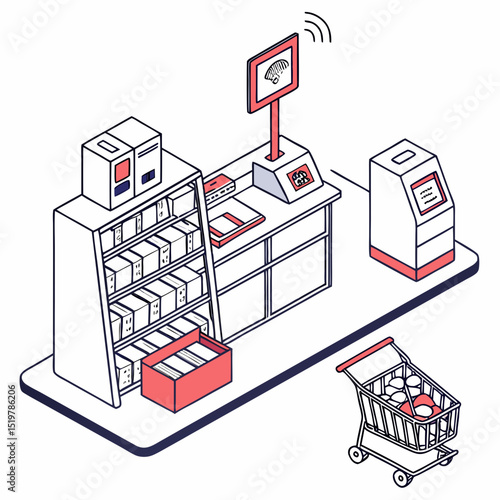 AI Based Supermarket Vector with Smart Retail Technology