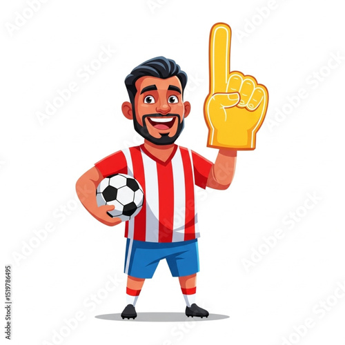 Enthusiastic Male Football Fan Holding Ball and Foam Finger Vector