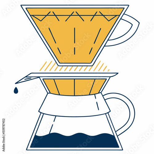 Illustration of a pour over coffee maker with a full carafe of coffee brew