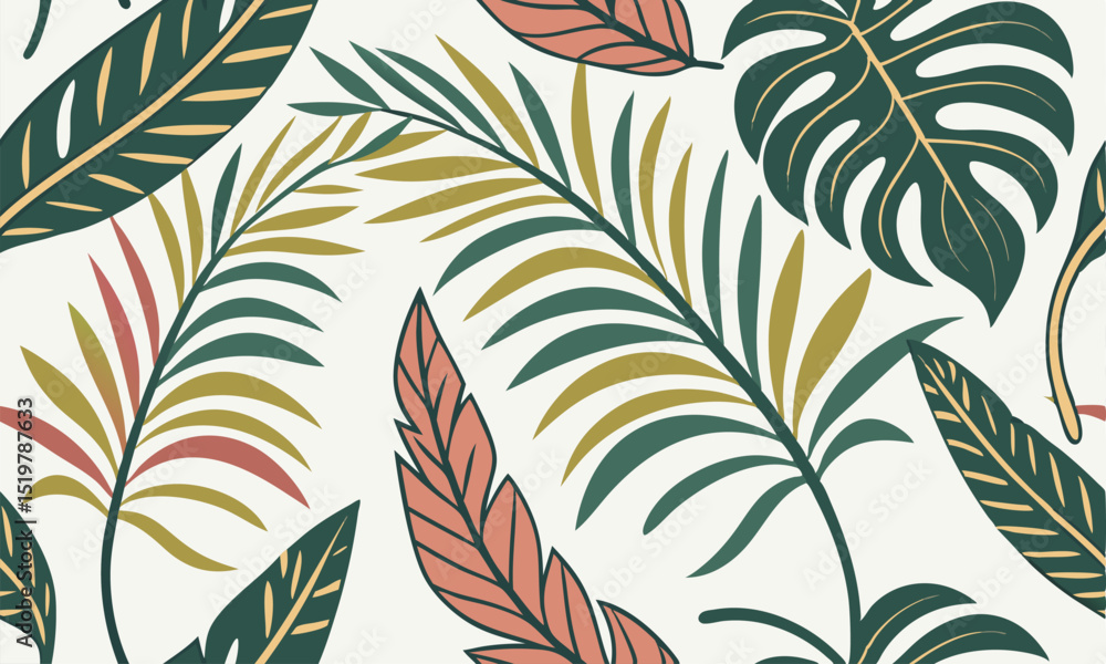 Fototapeta premium Summer Tropical Leaves Pattern Illustration