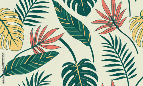 Summer Tropical Leaves Pattern Illustration