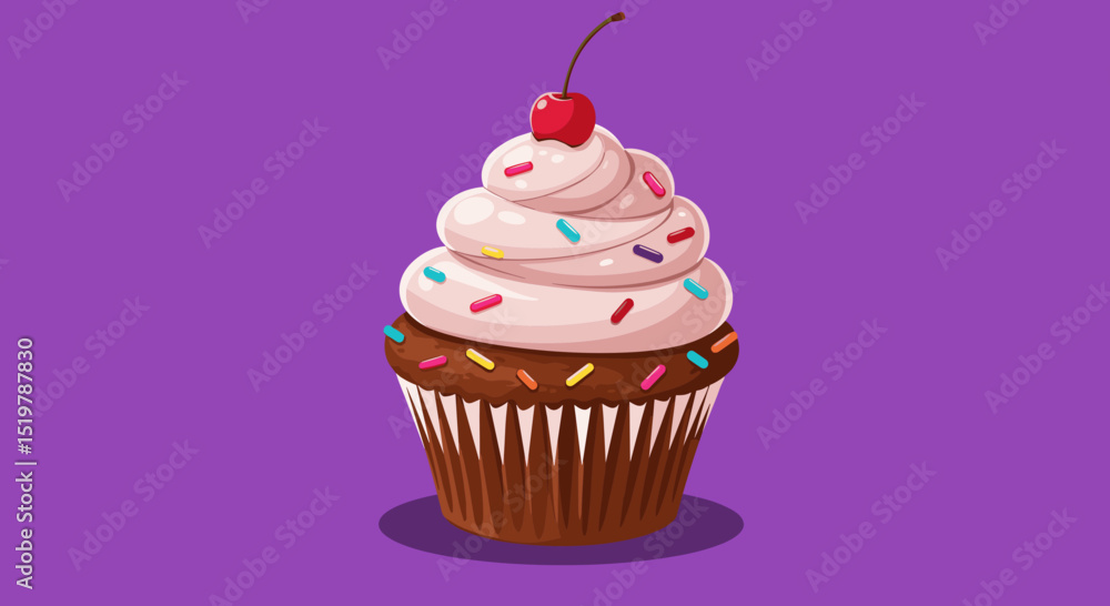 Cupcake with cherry and colorful sprinkles Cupcake with cherry and colorful sprinkles