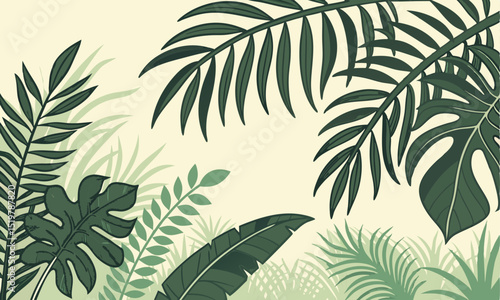 Summer Tropical Leaves Pattern Illustration