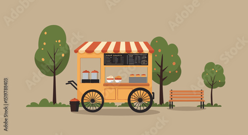 Food cart in the park with trees