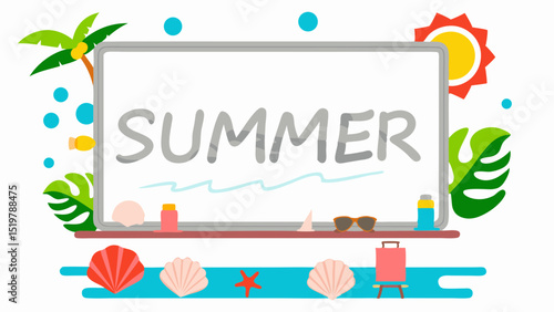 Embrace the carefree days of summer with beach vibes and tropical fun set against a clean white backdrop with